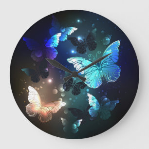 Fluttering Night Butterfly Large Clock