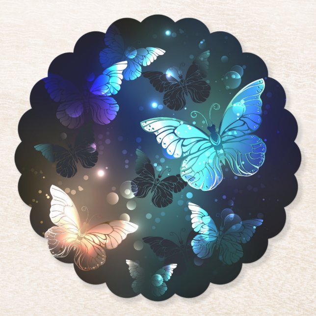 Fluttering Night Butterfly Paper Coaster (Front)
