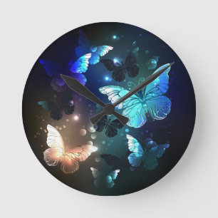Fluttering Night Butterfly Round Clock