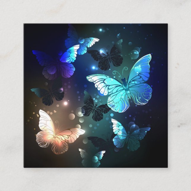 Fluttering Night Butterfly Square Business Card (Front)