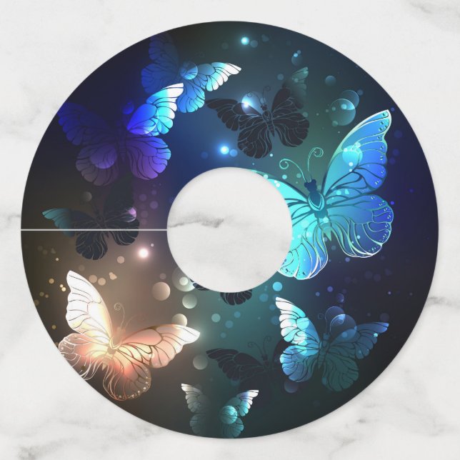 Fluttering Night Butterfly Wine Glass Tag (Front)