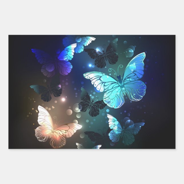 Fluttering Night Butterfly Wrapping Paper Sheet (Front)