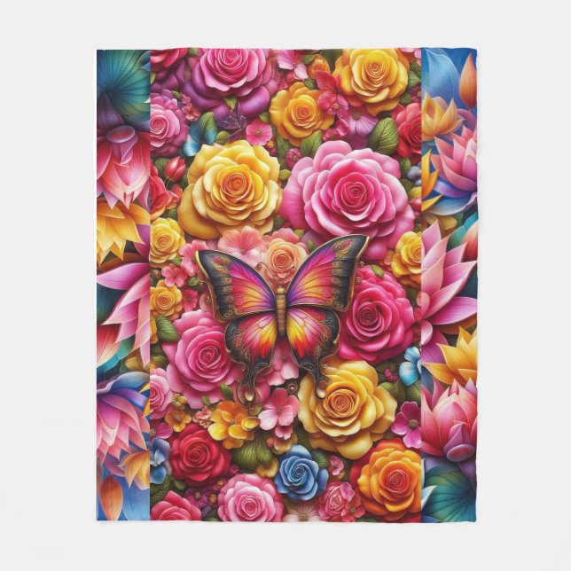 Fluttering Roses: Soft Fleece Comfort Blanket (Front)
