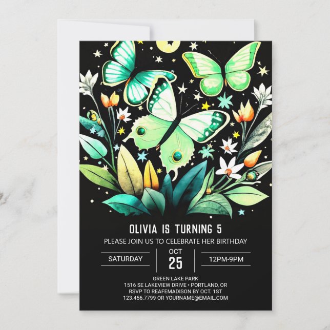 Fluttering Sage Butterfly Birthday Invitation (Front)