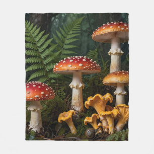 Fly Agaric Mushrooms Forest Botanical Fleece Blanket