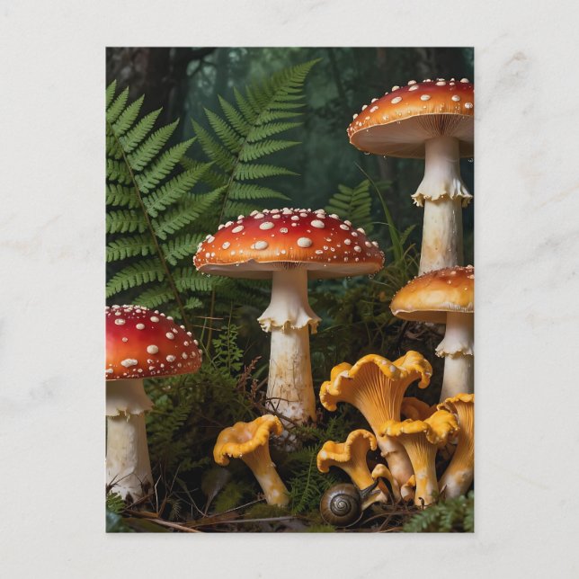 Fly Agaric Mushrooms Forest Botanical Postcard (Front)
