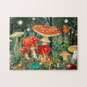 Fly Agaric Mushrooms Under Full Moonlight Jigsaw Puzzle