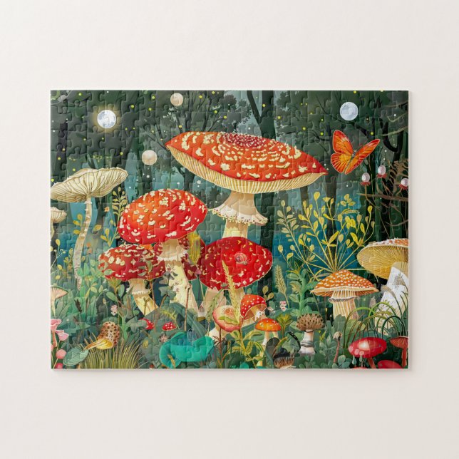 Fly Agaric Mushrooms Under Full Moonlight Jigsaw Puzzle (Horizontal)