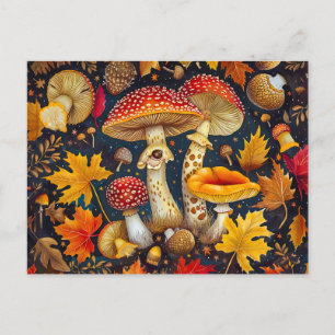 Fly Agaric Mushrooms Under Full Moonlight Postcard