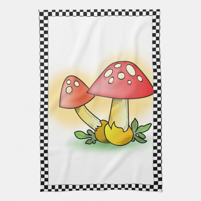 Fly Amanita Muscaria Mushrooms Personalised Tea Towel (Vertical)