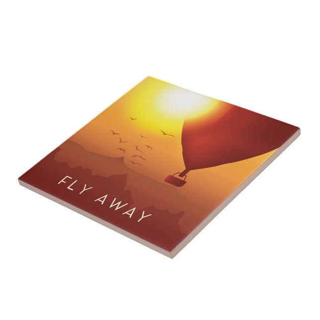 Fly Away Hot air balloon evening sky Ceramic Tile (Side)