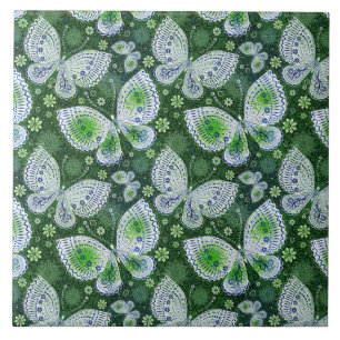 Fly Away Paisley Butterfly Print Green Ceramic Tile