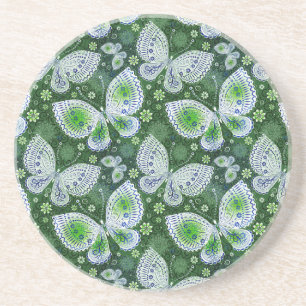 Fly Away Paisley Butterfly Print Green  Coaster