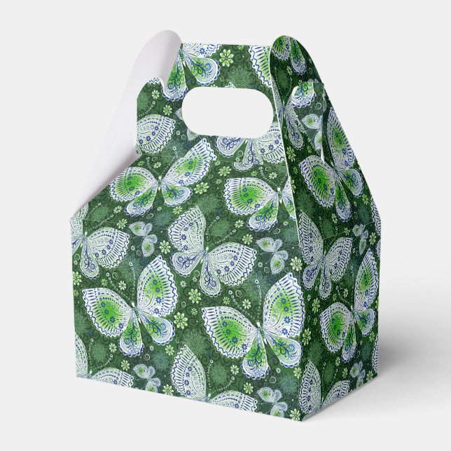 Fly Away Paisley Butterfly Print Green  Favour Box (Front Side)