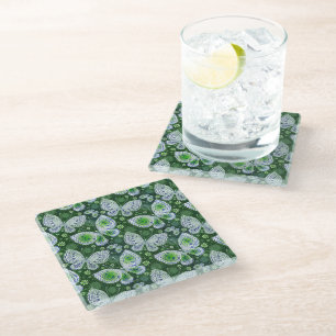Fly Away Paisley Butterfly Print Green  Glass Coaster