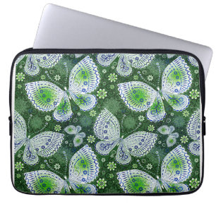 Fly Away Paisley Butterfly Print Green Laptop Sleeve