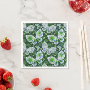 Fly Away Paisley Butterfly Print Green  Napkin