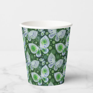 Fly Away Paisley Butterfly Print Green Paper Cups