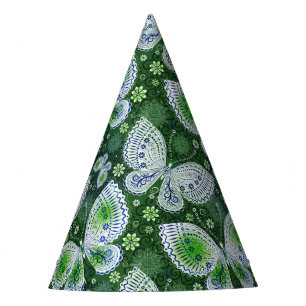 Fly Away Paisley Butterfly Print Green Party Hat