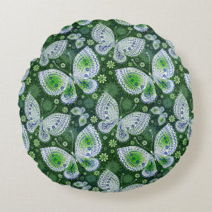 Fly Away Paisley Butterfly Print Green  Round Cushion