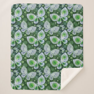 Fly Away Paisley Butterfly Print Green Sherpa Blanket