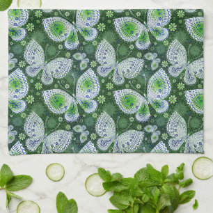 Fly Away Paisley Butterfly Print Green Tea Towel