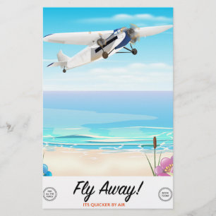 Fly away vintage cartoon travel poster stationery