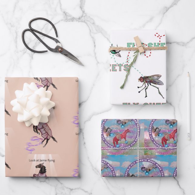 fly boots story book illustrations wrapping paper sheet (Front)