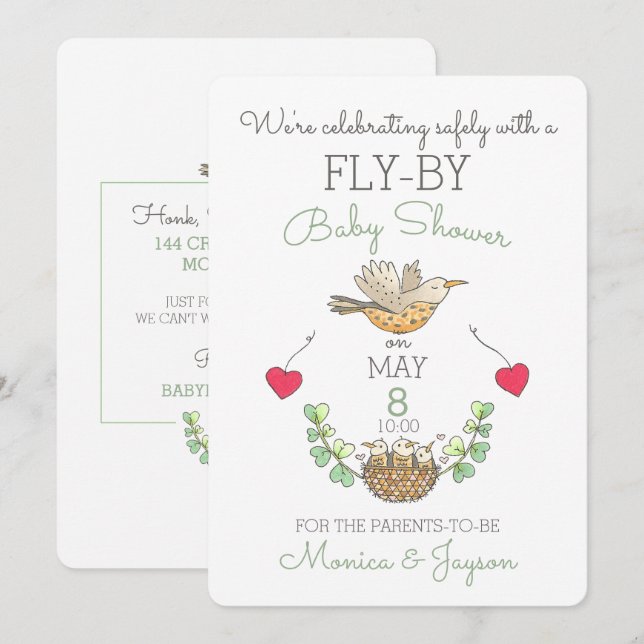 Fly By Bird Nest Drive By Baby Shower Invitation (Front/Back)