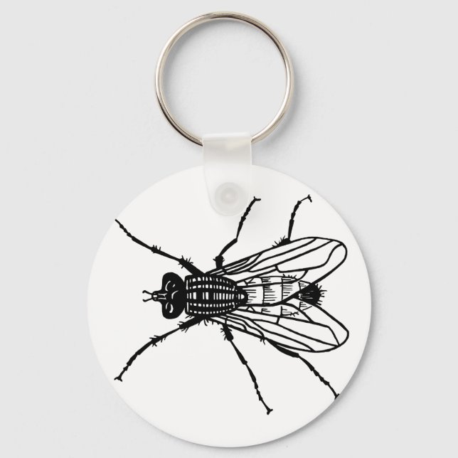 Fly drawing - insect, pest, fleece key ring (Front)