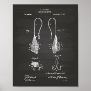 Fly Fish Hook 1909 Patent Art  Chalkboard Poster