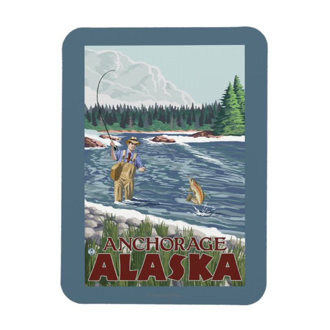Fly Fisherman - Anchorage, Alaska Magnet (Vertical)
