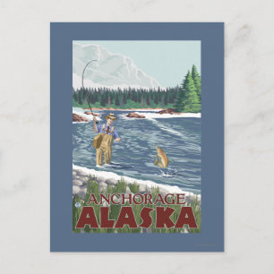 Fly Fisherman - Anchorage, Alaska Postcard