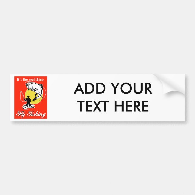 Fly fisherman catching trout with fly reel bumper sticker (Front)