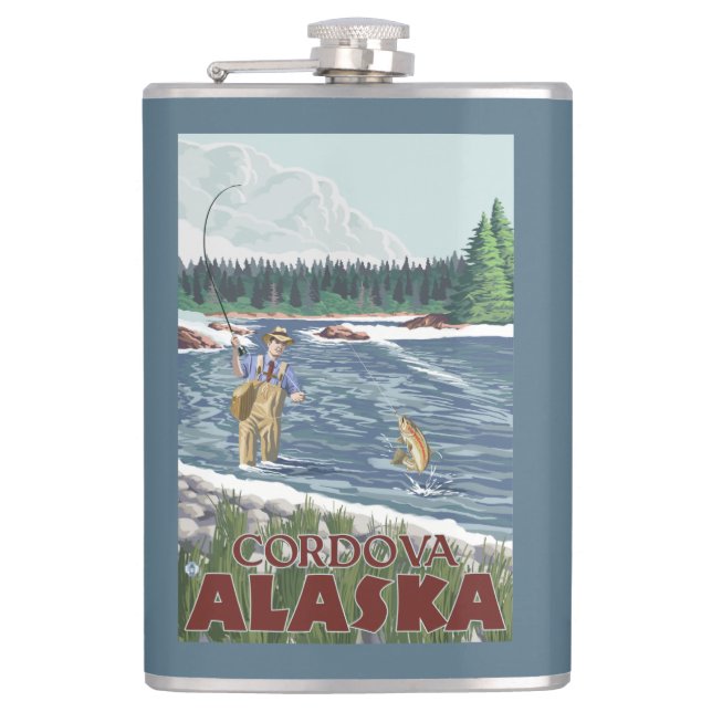 Fly Fisherman - Cordova, Alaska Hip Flask (Front)