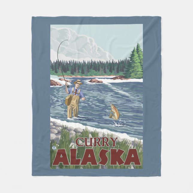 Fly Fisherman - Curry, Alaska Fleece Blanket (Front)