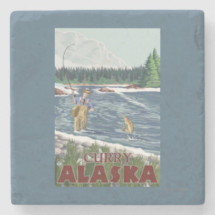 Fly Fisherman - Curry, Alaska Stone Coaster