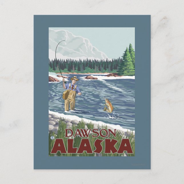 Fly Fisherman - Dawson, Alaska Postcard (Front)