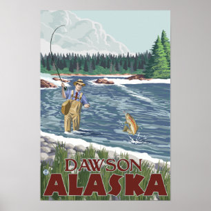 Fly Fisherman - Dawson, Alaska Poster