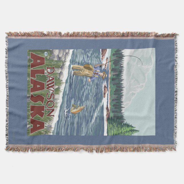 Fly Fisherman - Dawson, Alaska Throw Blanket (Front)