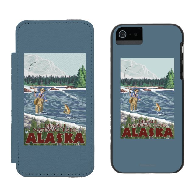 Fly Fisherman - Denali National Park, Alaska Incipio iPhone Wallet Case (Side by Side)