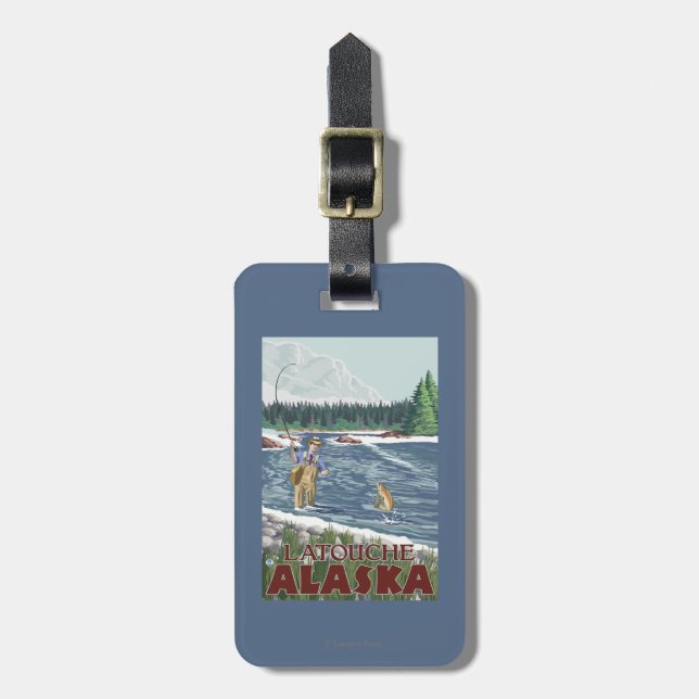 Fly Fisherman - Latouche, Alaska Luggage Tag (Front Vertical)