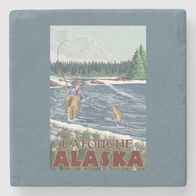 Fly Fisherman - Latouche, Alaska Stone Coaster (Front)