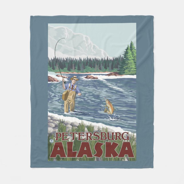 Fly Fisherman - Petersburg, Alaska Fleece Blanket (Front)