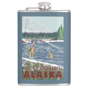 Fly Fisherman - Petersburg, Alaska Hip Flask