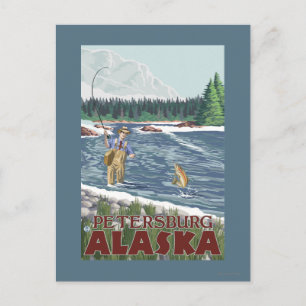 Fly Fisherman - Petersburg, Alaska Postcard