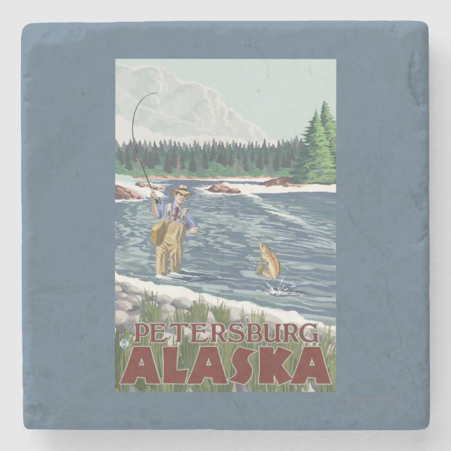 Fly Fisherman - Petersburg, Alaska Stone Coaster (Front)