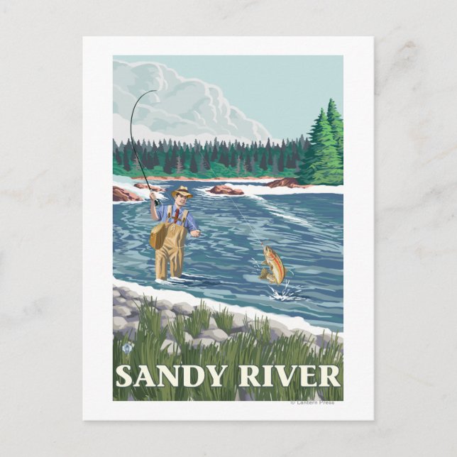Fly Fisherman - Sandy River, Oregon Postcard (Front)