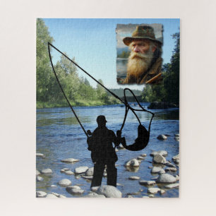 Fly Fisherman Silhouette personalise with Photo Jigsaw Puzzle