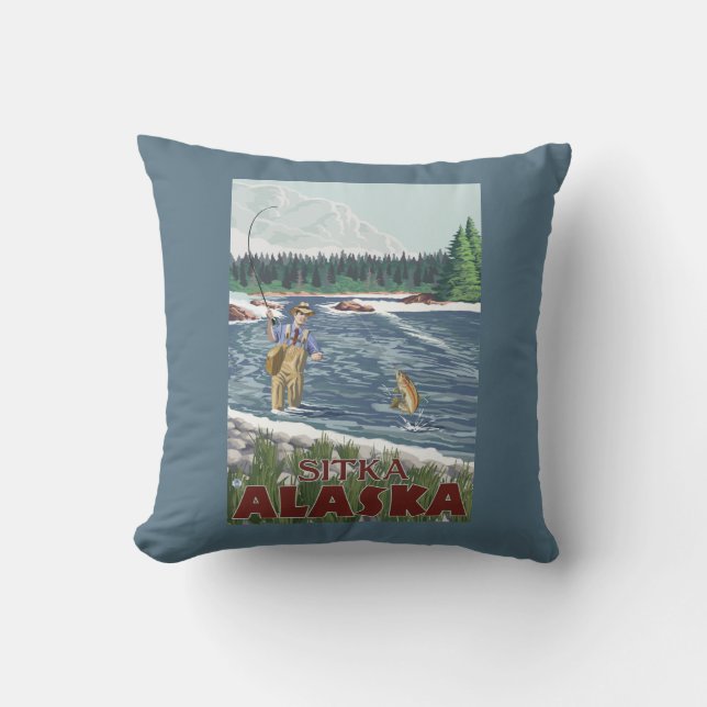 Fly Fisherman - Sitka, Alaska Cushion (Front)